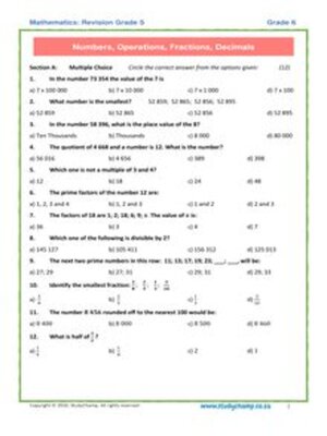 cover image of Grade 6 Maths Test: Revision Grade 5